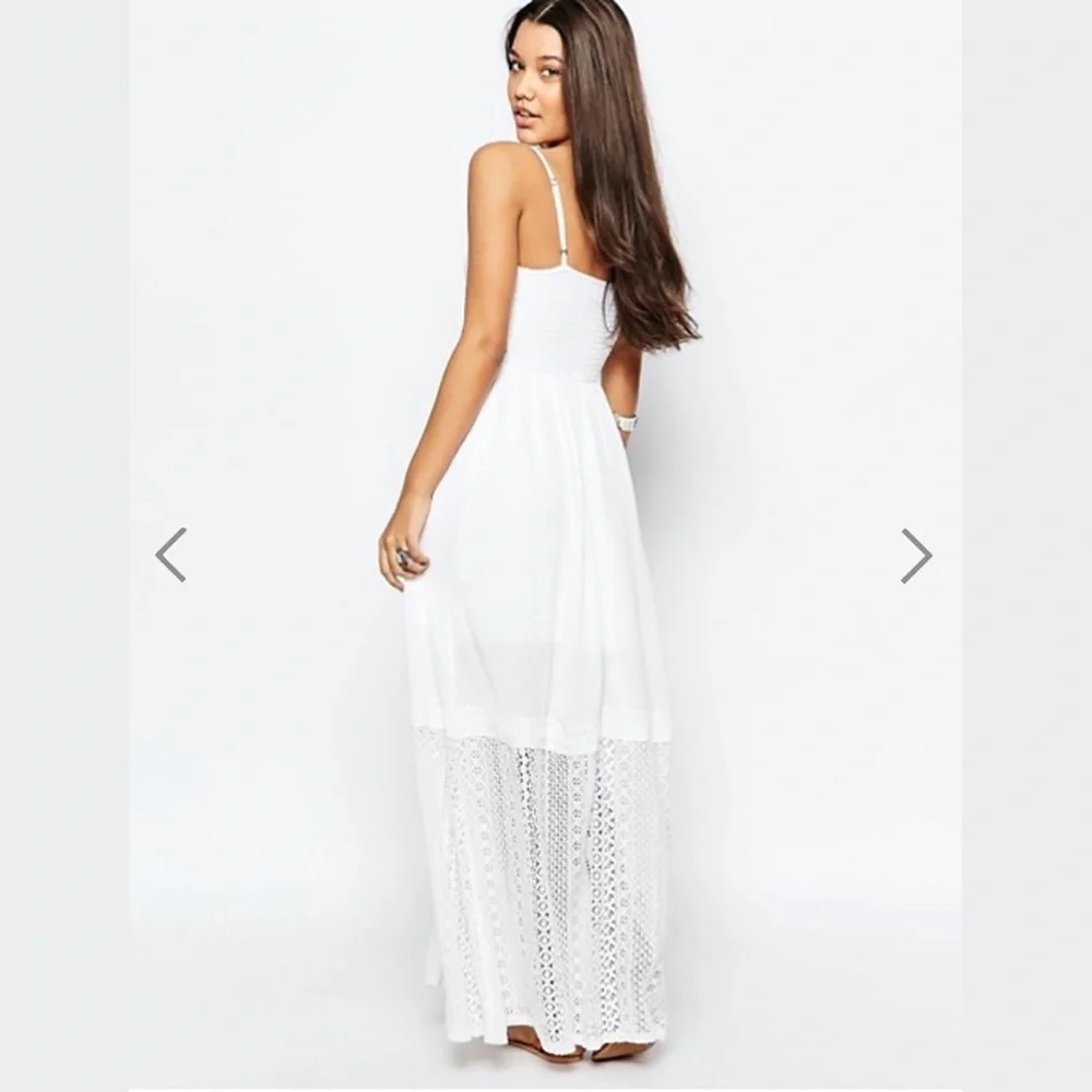 ASOS costal cowgirl COTTON WHITE TANK CAMI LACE HEM MESH LINED MAXI CUTOUT dress